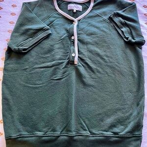 THE GREAT. Forest Green Cardigan with White Trim